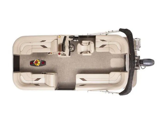 Slide: The Image of 2024 SunCatcher Select 320RCX pontoon boat, top view, spacious seating layout. - 27