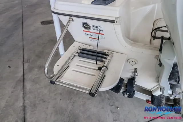 Slide: The Image of 2020 Carolina Skiff 178 boat ladder and platform in a showroom. - 21