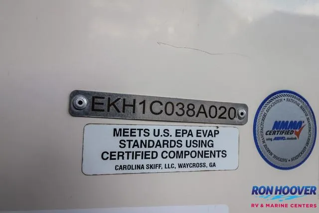 Slide: The Image of 2020 Carolina Skiff 178 compliance label with EPA standards and certification details. - 27
