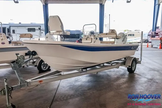 Slide: The Image of 2020 Carolina Skiff 178 boat on trailer in showroom. - 3