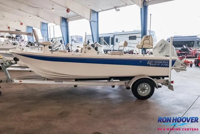 Slide: The Image of 2020 Carolina Skiff 178 boat on trailer in showroom, Ron Hoover RV & Marine Centers. - 4