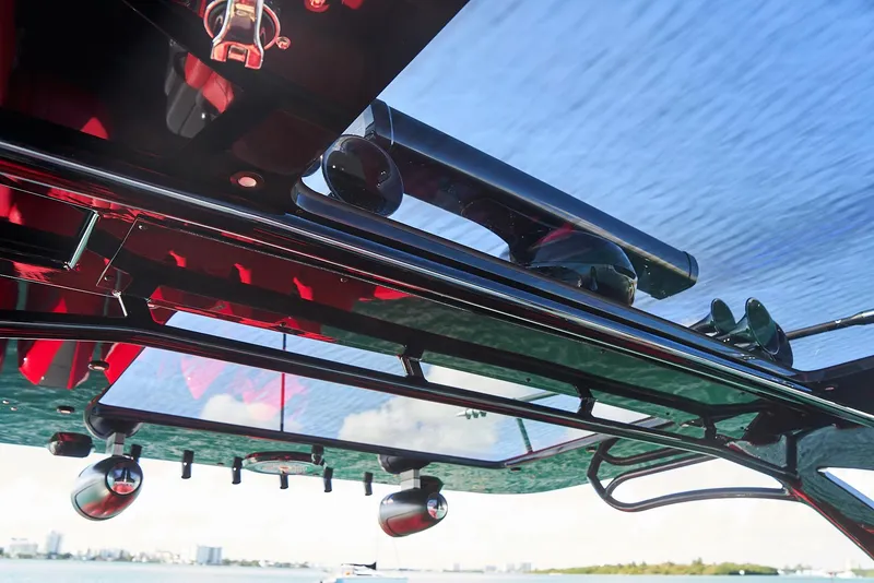Slide: The Image of Close-up of 2021 Midnight Express 43' Solstice boat canopy and equipment. - 18