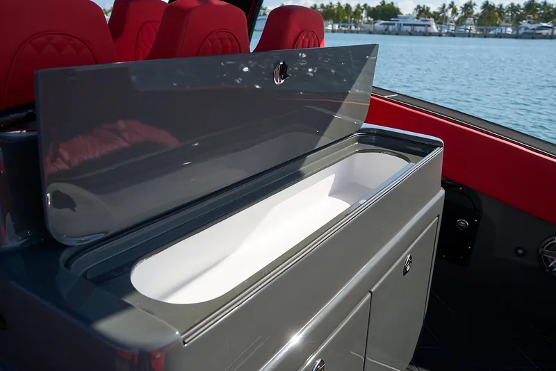 Slide: The Image of Luxury seating and storage on 2021 Midnight Express 43' Solstice boat. - 22