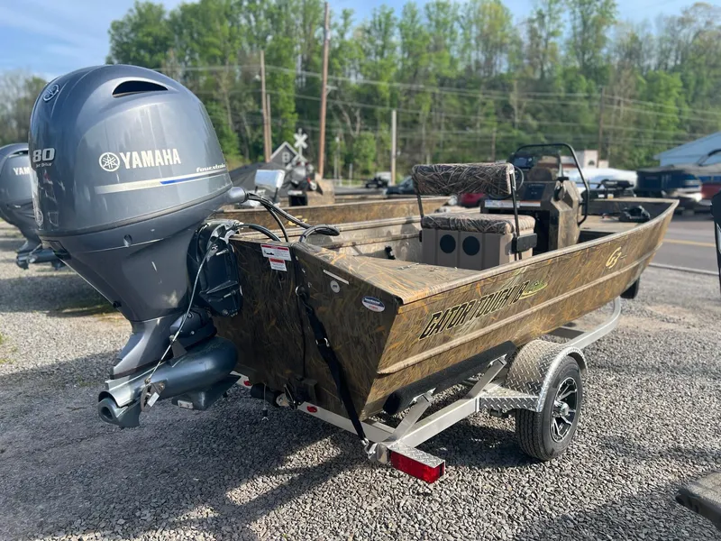 Slide: The Image of 2025 G3 Gator Tough 18 CCJ boat with Yamaha engine on a trailer. - 24
