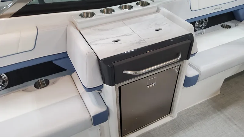Slide: The Image of 2025 Formula 330 Crossover Bowrider OB interior with sleek seating and built-in storage. - 44