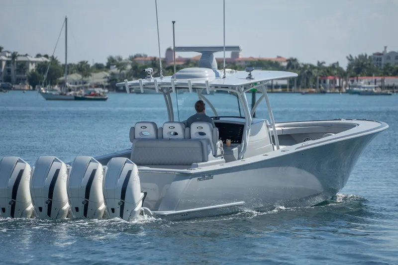 Slide: The Image of 2023 Valhalla Boatworks V-41 cruising on a calm blue sea. - 1