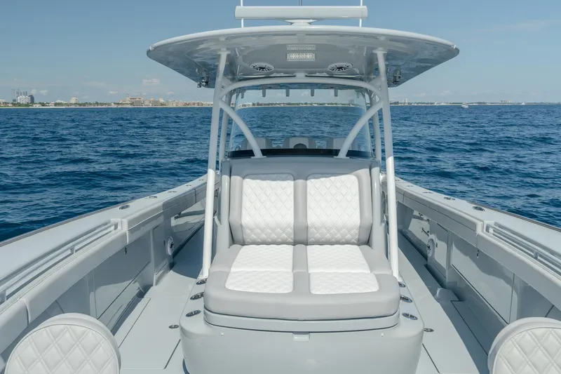 Slide: The Image of 2023 Valhalla Boatworks V-41 on open water, featuring sleek design and comfortable seating. - 14