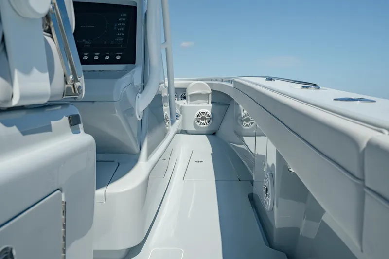 Slide: The Image of 2023 Valhalla Boatworks V-41 interior, featuring sleek design and advanced navigation technology. - 22
