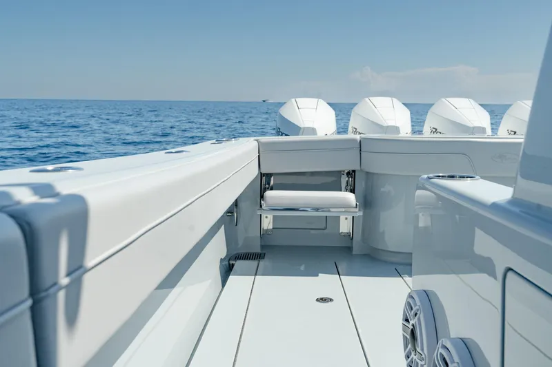 Slide: The Image of 2023 Valhalla Boatworks V-41 on open water, showcasing sleek design and powerful engines. - 25