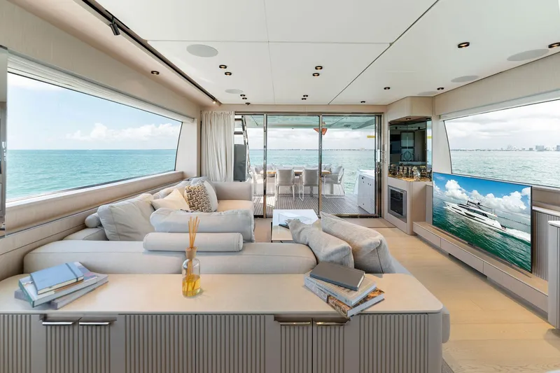 Slide: The Image of Luxurious interior of 2023 Ferretti Yachts 780 with ocean view and modern amenities. - 38
