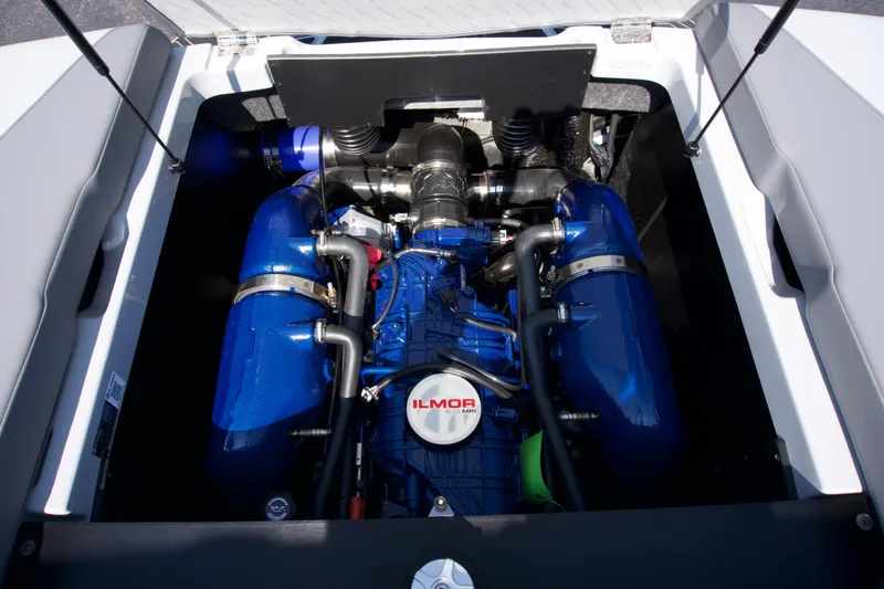 Slide: The Image of Engine compartment of 2025 MasterCraft NXT24 boat with Ilmor engine. - 15