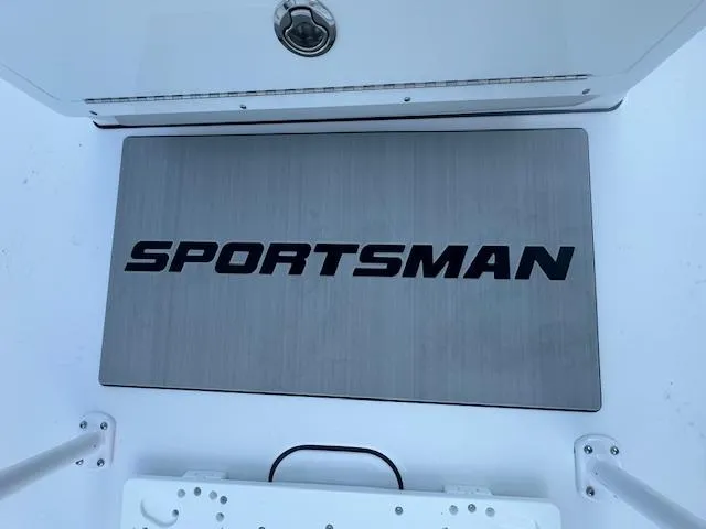 Slide: The Image of 2025 Sportsman Masters 247 Bay Boat deck with logo. - 25