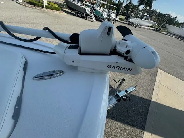 Slide: The Image of 2025 Sportsman Masters 247 Bay Boat with Garmin equipment on deck. - 7