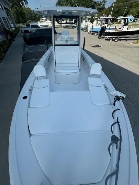 Slide: The Image of 2025 Sportsman Masters 247 Bay Boat with spacious deck and modern design. - 9