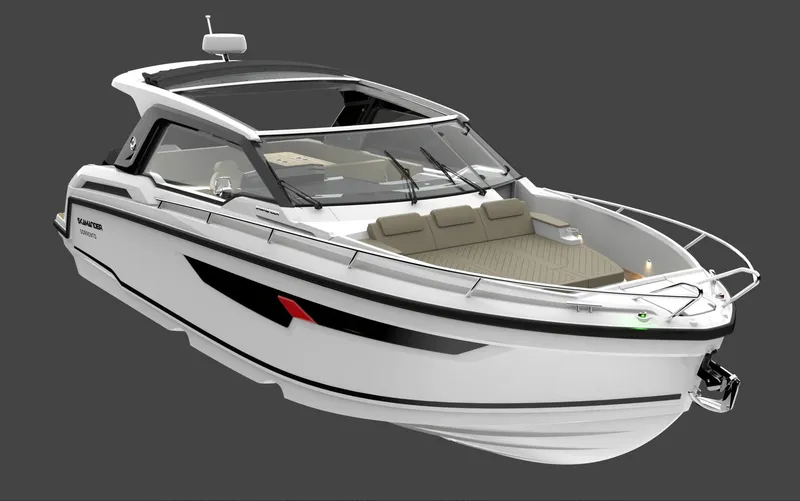 Slide: The Image of 2024 Parker Poland Sorrento 100 boat, sleek design, white exterior, modern features. - 11