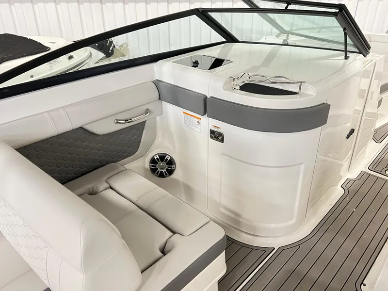 Slide: The Image of 2025 Sea Ray SDX 290 boat interior with sleek seating and modern design. - 11