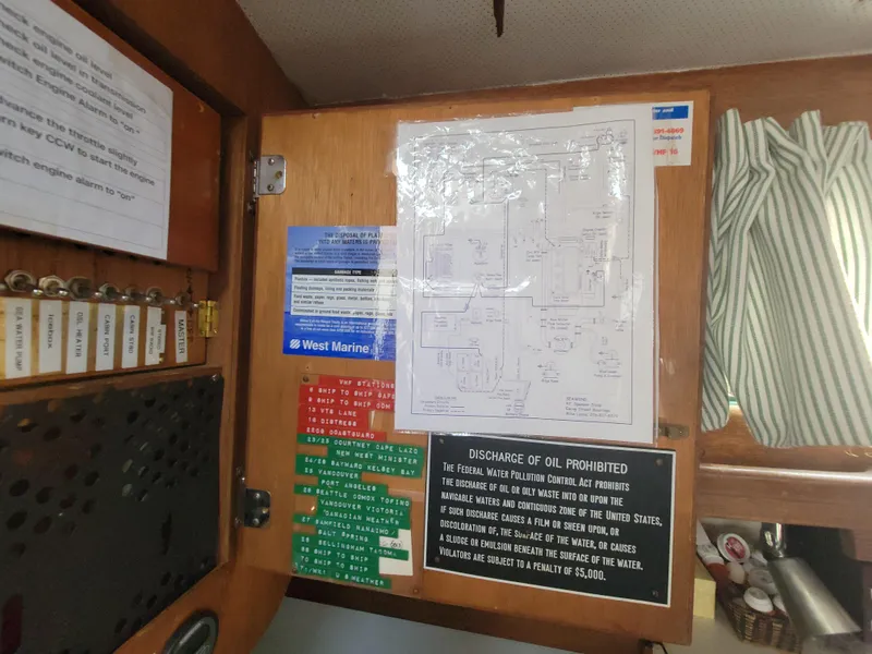 Slide: The Image of Control panel with diagrams and notices inside a 1967 Spencer 42 boat. - 31