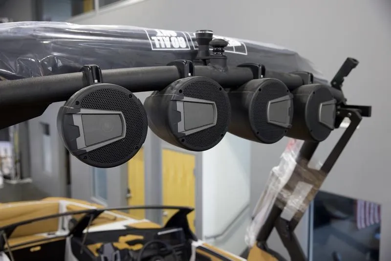 Slide: The Image of 2024 Axis A245 boat speakers mounted on a wakeboard tower. - 9