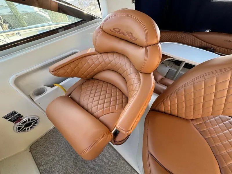 Slide: The Image of Luxurious leather seating on 2002 Sea Ray 380 Sundancer yacht interior. - 8