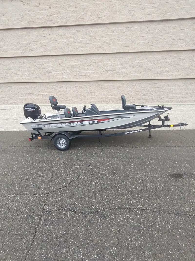 Slide: The Image of 2025 Tracker Pro Team 175 Crappie Edition fishing boat on trailer. - 6
