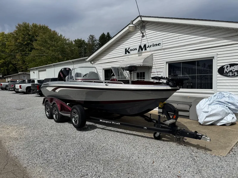 Slide: The Image of 2025 Ranger 620FS Ranger Cup boat on trailer outside Knox Marine dealership. - 3