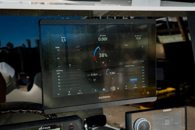 Slide: The Image of Garmin display on 2024 Blackwater 23 Hybrid boat showing navigation and performance data. - 22