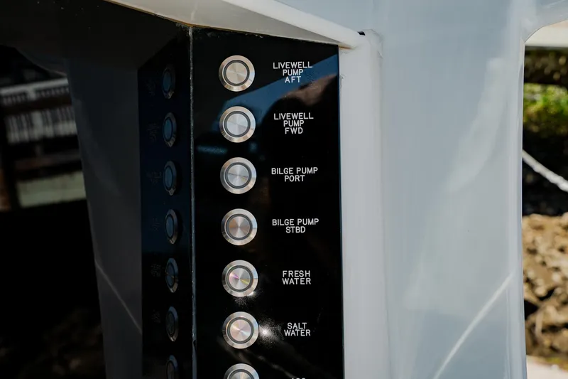 Slide: The Image of Control panel on 2024 Blackwater 23 Hybrid boat with pump and water system buttons. - 24