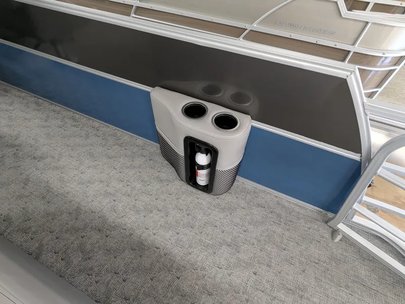 Slide: The Image of 2025 Trifecta 22UL LE T pontoon boat with deep discount sign at yacht sales. - 11