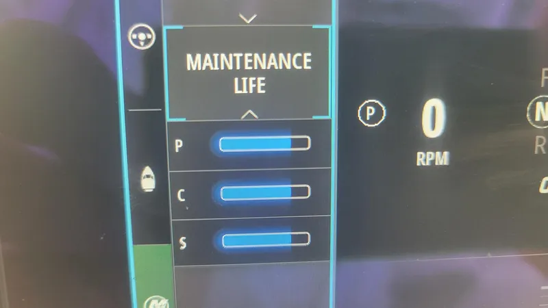 Slide: The Image of Dashboard display of 2023 Wellcraft 352 Fisherman showing maintenance life and RPM indicators. - 8