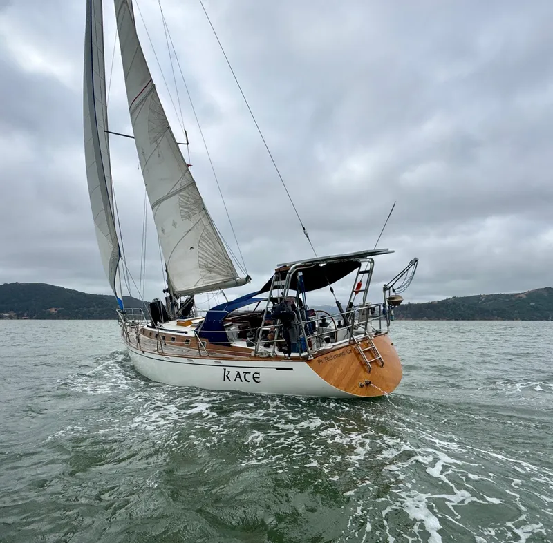 The Image of 1983 Tayana 52 Aft Cockpit sailboat navigating on a cloudy day. - 0