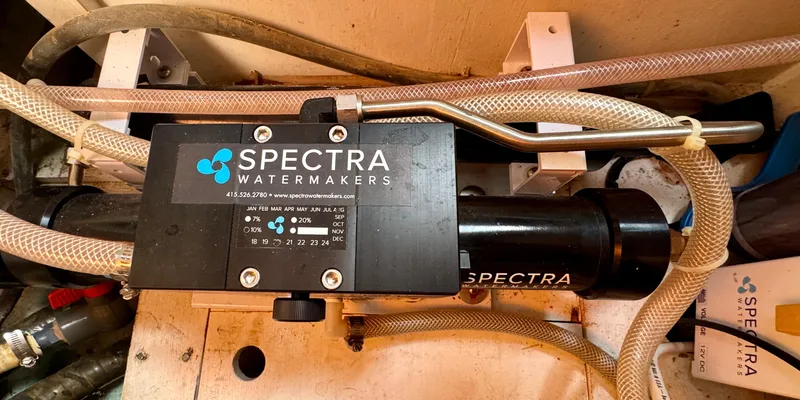 Slide: The Image of Spectra watermaker system in 1983 Tayana 52 Aft Cockpit yacht engine room. - 27