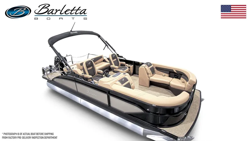 Slide: The Image of 2024 Barletta Cabrio C22UC pontoon boat with luxurious seating and sleek design. - 3