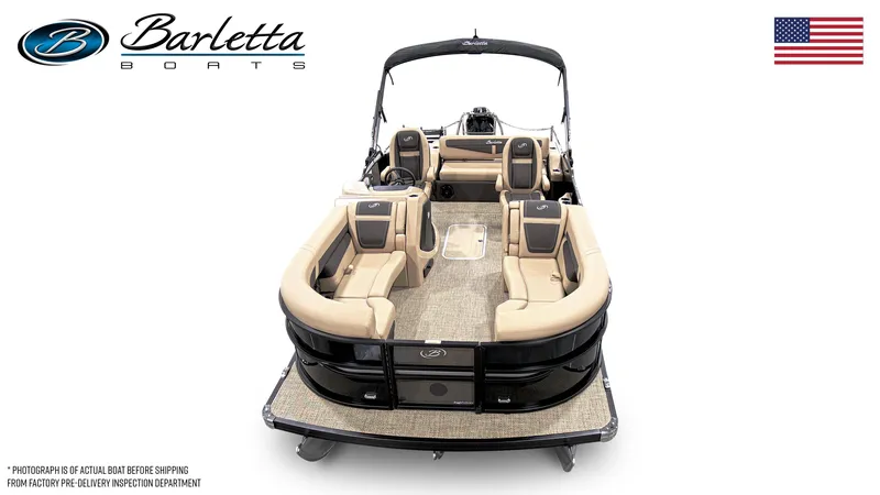 Slide: The Image of 2024 Barletta Cabrio C22UC pontoon boat with luxurious seating and sleek design. - 4