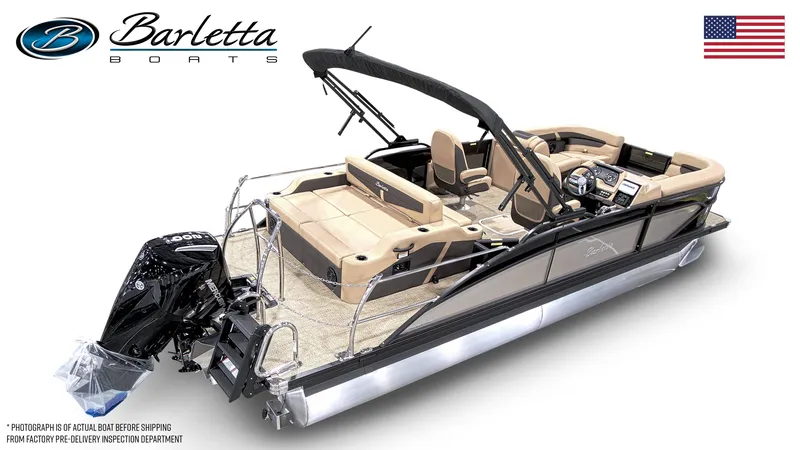 Slide: The Image of 2024 Barletta Cabrio C22UC pontoon boat with luxurious seating and sleek design. - 7