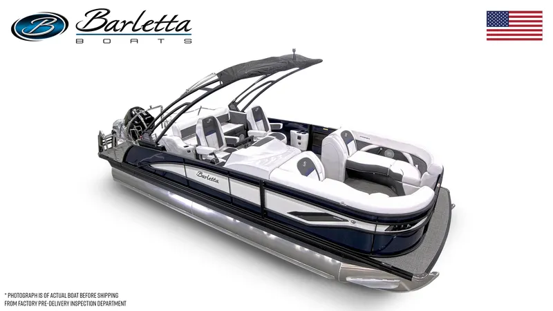 Slide: The Image of 2024 Barletta CORSA 23UCA pontoon boat with sleek design and luxurious seating. - 3