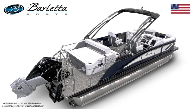 Slide: The Image of 2024 Barletta CORSA 23UCA pontoon boat with sleek design and modern features. - 6