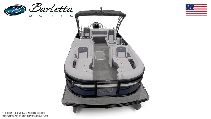 Slide: The Image of 2024 Barletta CORSA 23UCA pontoon boat with spacious seating and sleek design. - 7