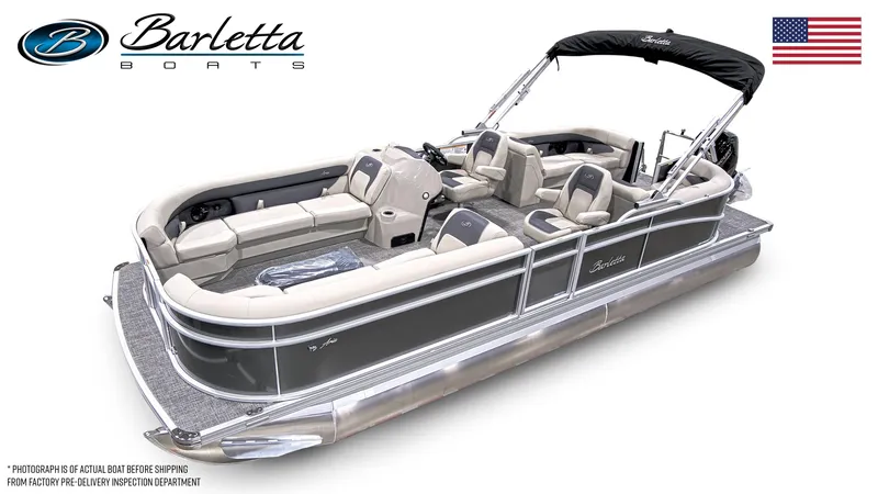 Slide: The Image of 2024 Barletta Aria A24QC pontoon boat with luxurious seating and sleek design. - 1