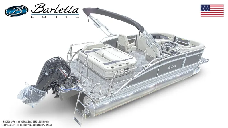 Slide: The Image of 2024 Barletta Aria Ultra-Lounge 20UC pontoon boat with Mercury engine, sleek design. - 4