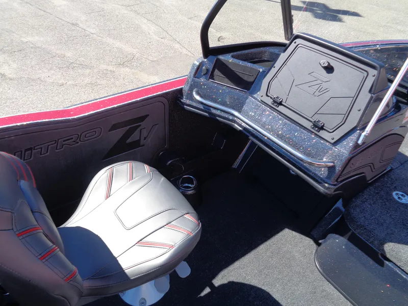 Slide: The Image of 2024 Nitro ZV20 Pro boat interior with sleek seating and dashboard design. - 12
