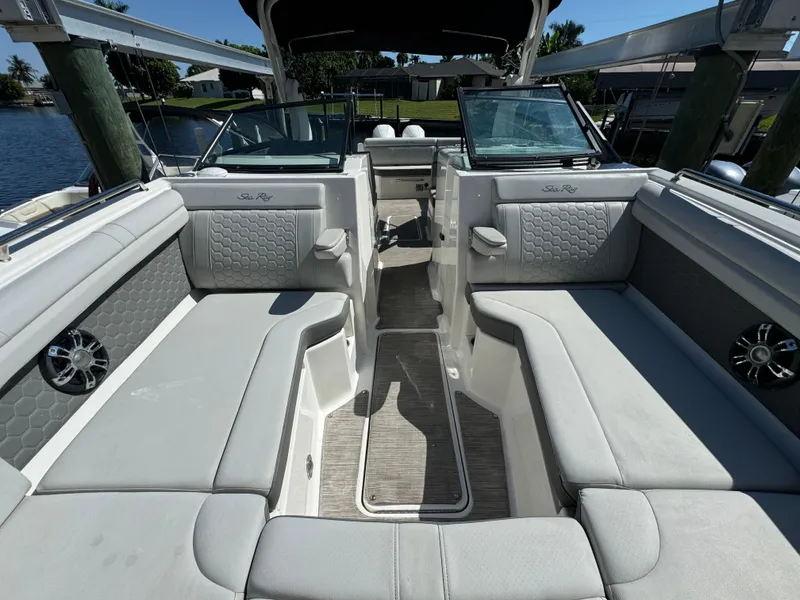 Slide: The Image of 2020 Sea Ray SDX 290 Outboard interior with spacious seating and modern design. - 27