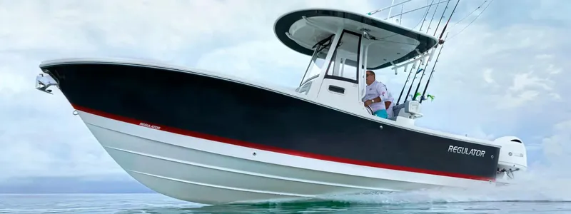 The Image of 2026 Regulator 23 boat cruising on water, featuring sleek design and modern features. - 1