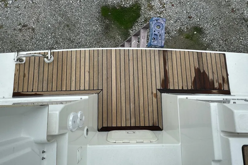Slide: The Image of Teak deck of 2008 Beneteau Oceanis 37 sailboat, viewed from above. - 21