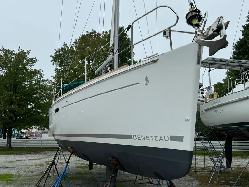 Slide: The Image of 2008 Beneteau Oceanis 37 sailboat on stands, ready for maintenance. - 9