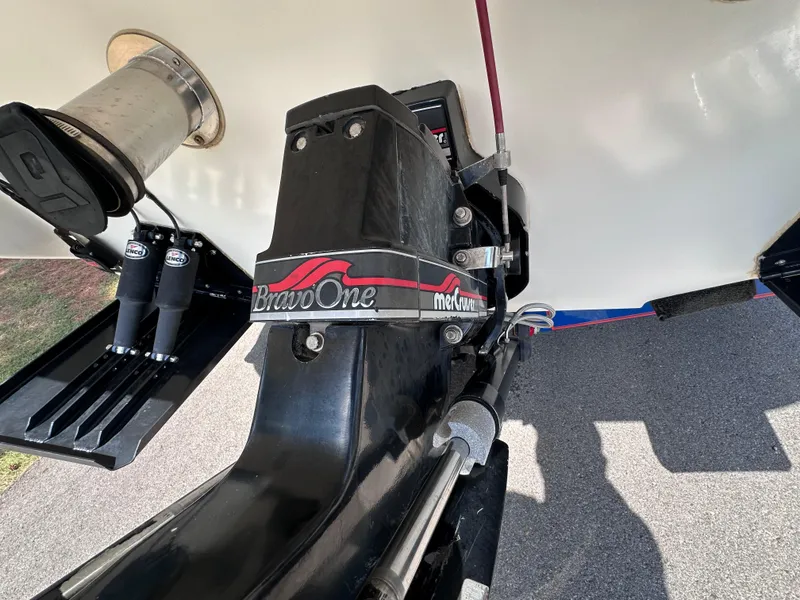 Slide: The Image of Close-up of 1997 Campion Chase 910 ZRI boat's Bravo One outdrive. - 8