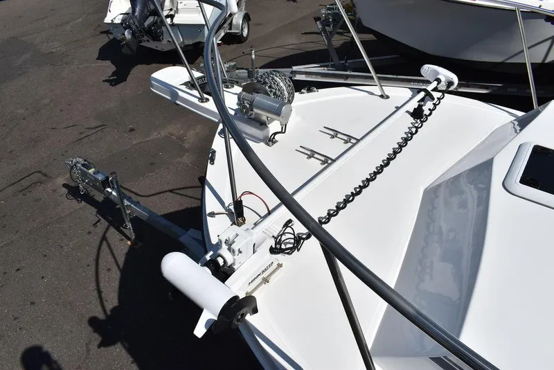 Slide: The Image of 2023 Steiger Craft 31 Miami boat bow with anchor and railing. - 27