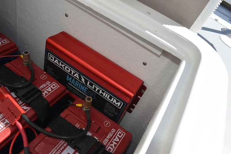 Slide: The Image of Dakota Lithium marine batteries in 2023 Steiger Craft 31 Miami boat. - 31