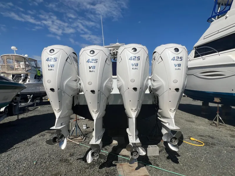 Slide: The Image of 2019 Regulator 41 boat with four Yamaha 425 V8 outboard engines. - 13