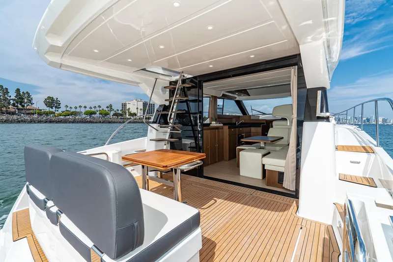 Slide: The Image of Luxurious 2025 Bavaria Virtess 420 Fly yacht with spacious deck and elegant interior. - 34