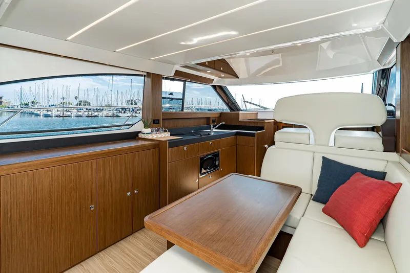 Slide: The Image of Luxurious interior of 2025 Bavaria Virtess 420 Fly yacht with modern wood finish. - 48